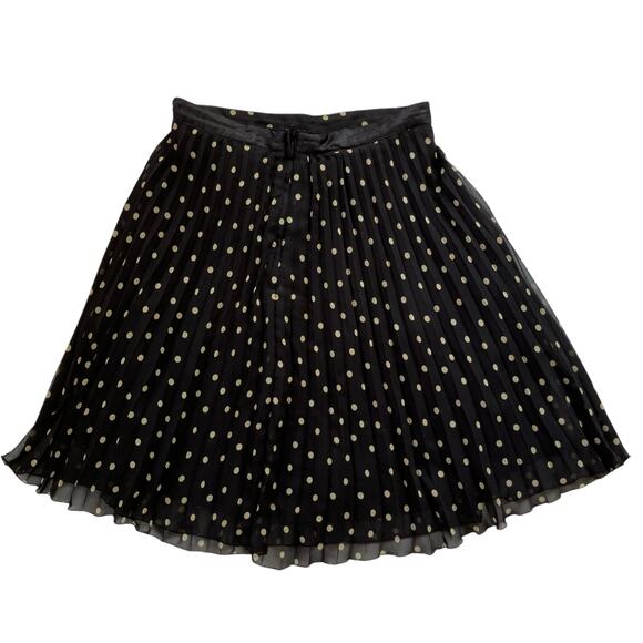 H&M Polk Dot Pleat Skirt Size 8 Black Cream Satin Waist - Picture 3 of 6